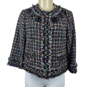 Magaschoni Women's Black Wooven Multicolor Threads  Button Up Sweater Sz 6